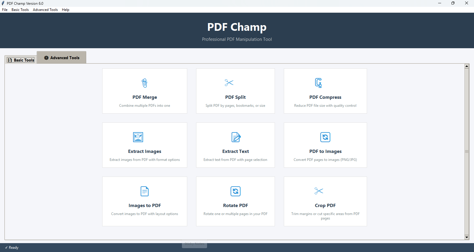 Click to enlarge PDF Champ Basic Tools with Extract Text selected