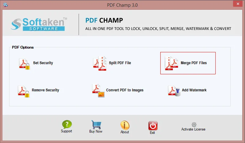 PDF tool main screen with Merge PDF Files option