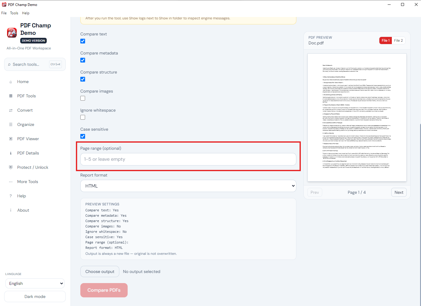 Click to enlarge Choose comparison options text layout images page range