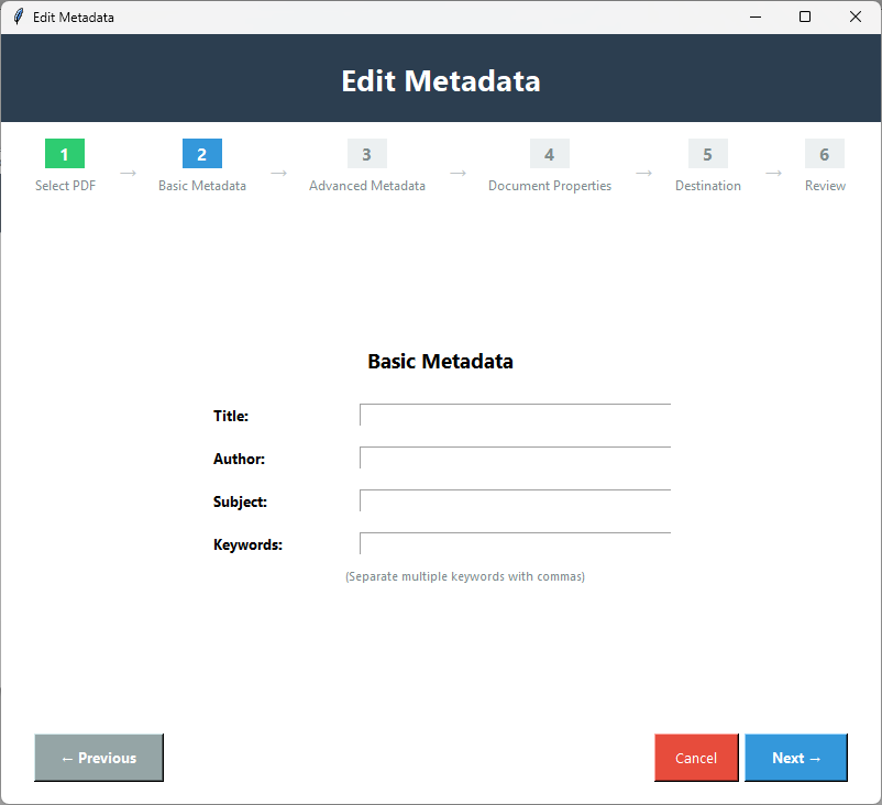 Select a PDF file for metadata editing