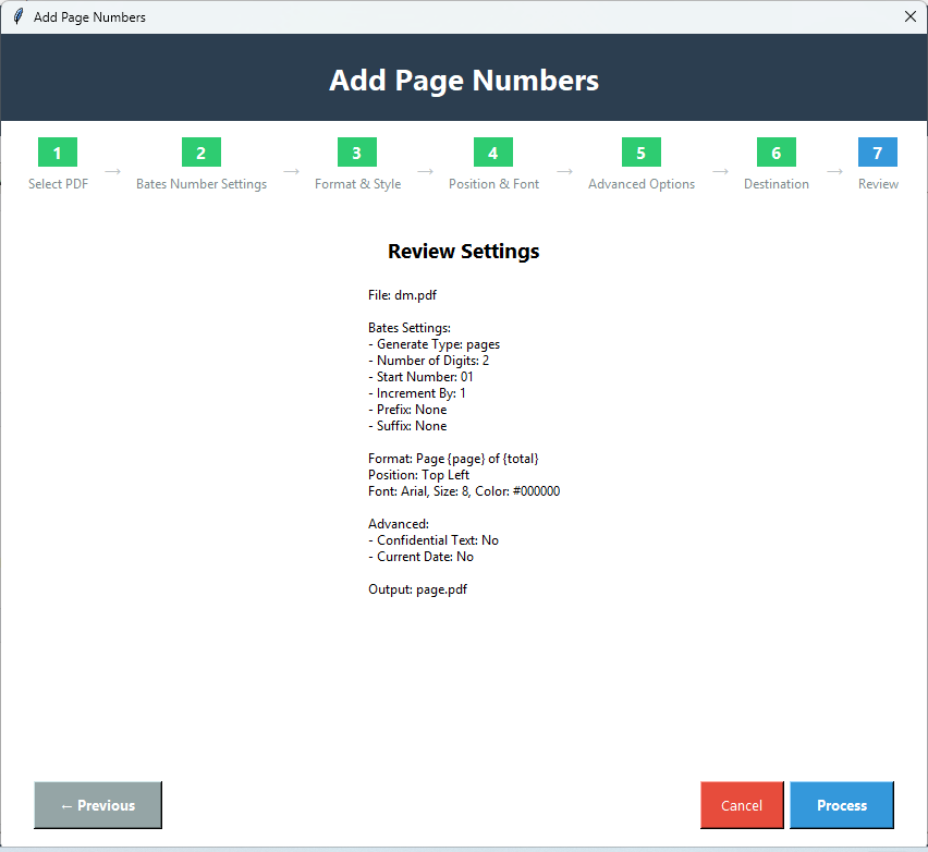 Click to enlarge Preview page numbers before applying