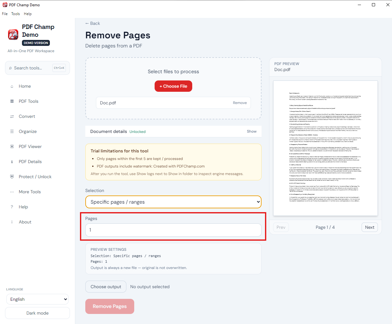 Select a PDF file to remove pages