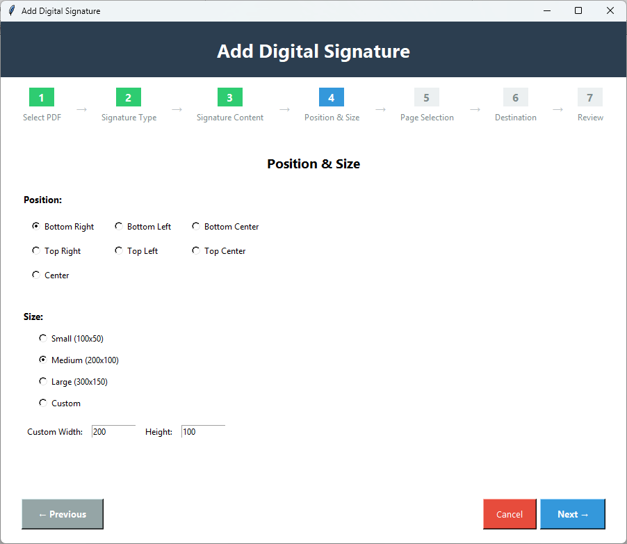 Set signature position with drag or coordinates