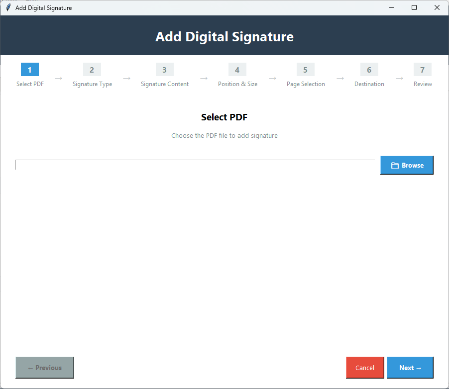 PDF Champ Digital Signatures — select PDF file
