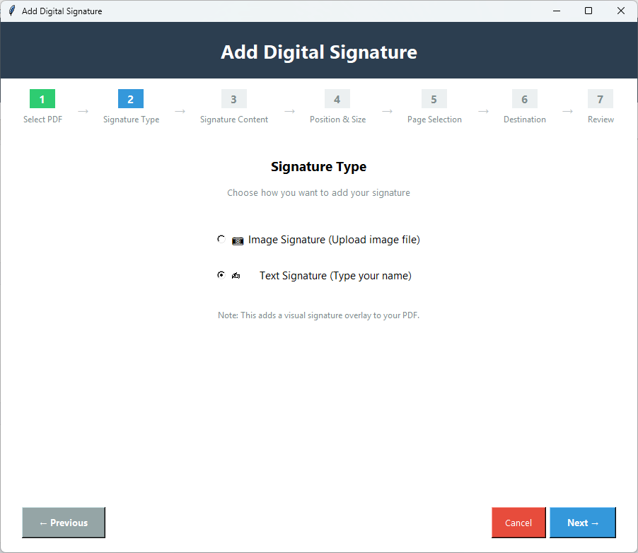 Choose Text Signature option