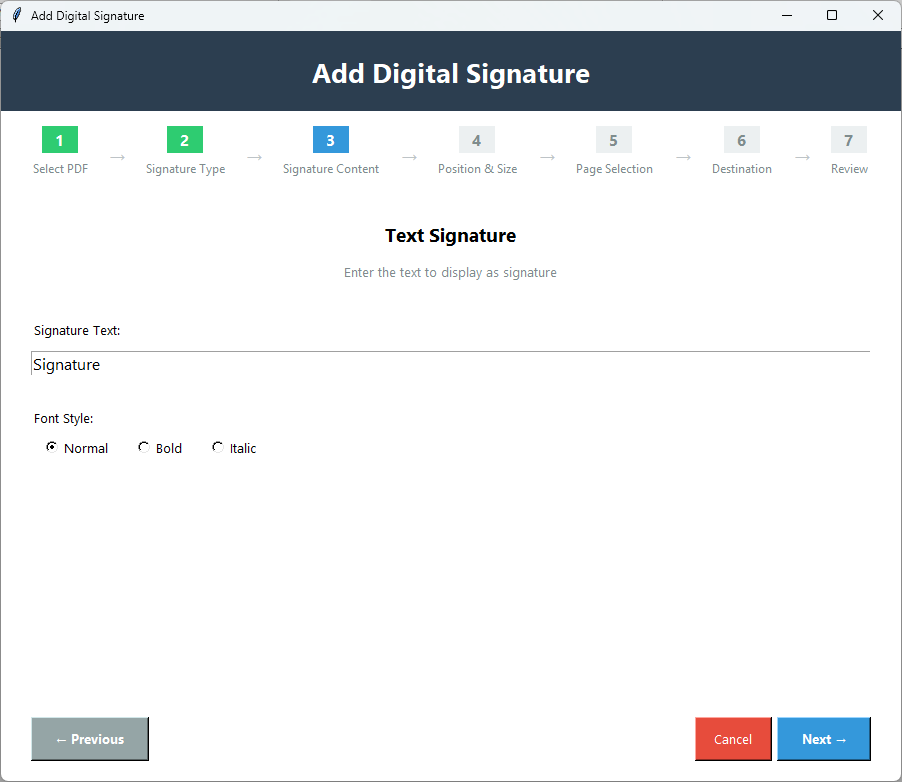 Enter signature text and optional date