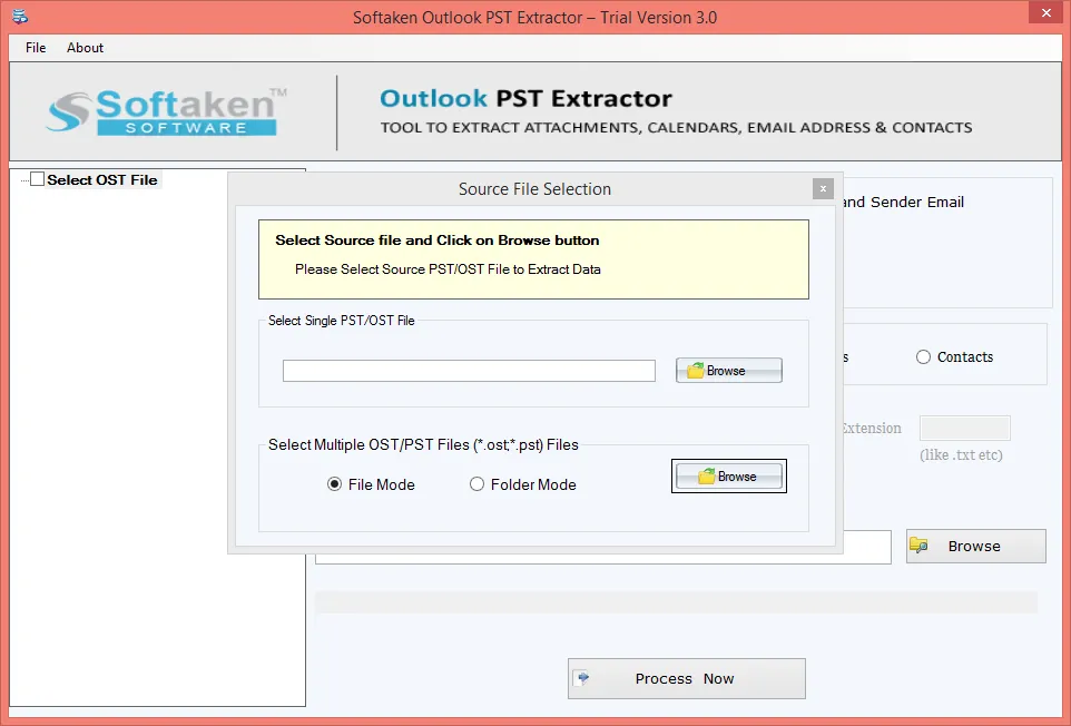 Click to enlarge Outlook PST Extractor main interface