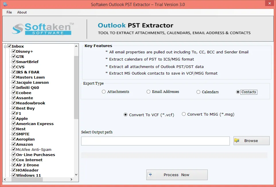 Click to enlarge Export Outlook contacts to VCF or MSG