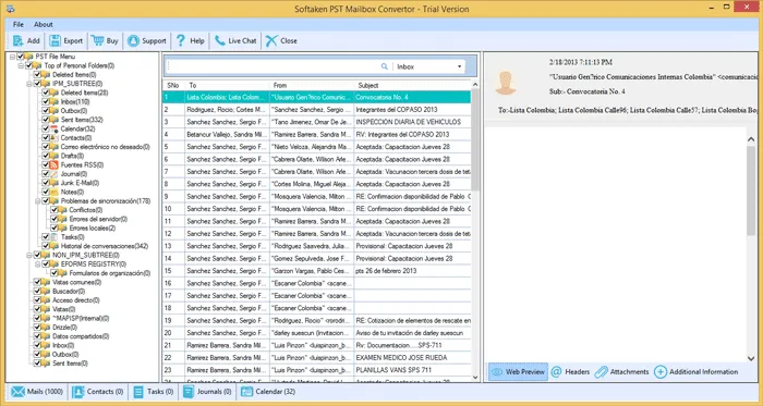 Preview Outlook PST emails headers body attachments