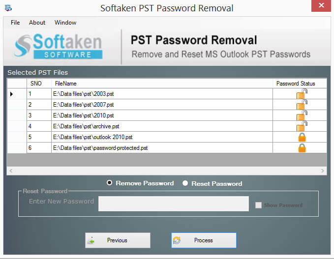 PST password removal