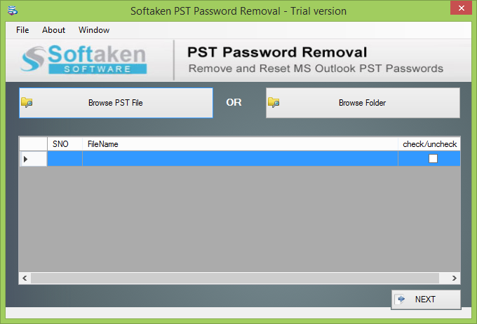 PST Password Remover main interface
