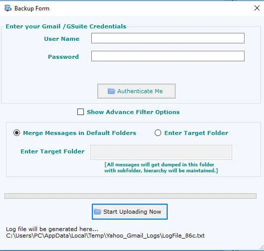 Gmail authentication and export options