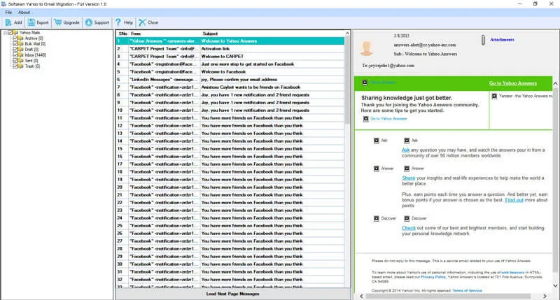 Yahoo mailbox folder preview
