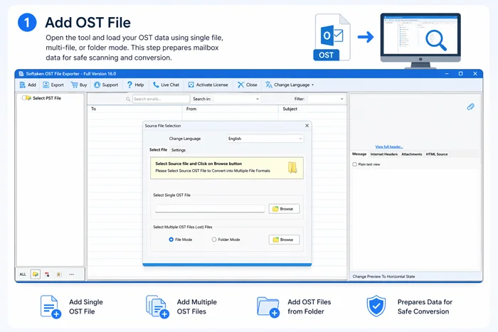 Add OST file – step 1 screenshot