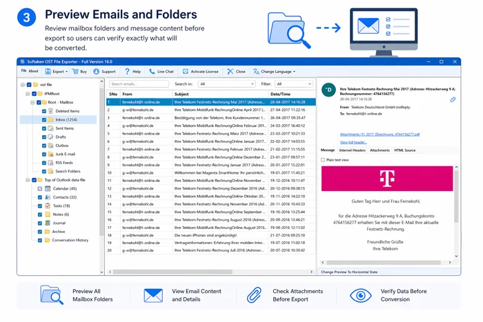Preview emails and folders – step 3 screenshot