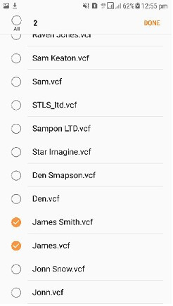 choose vcf contacts and click done