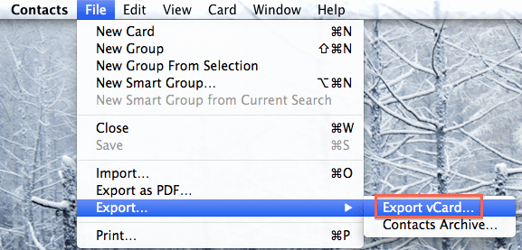 select export vcard
