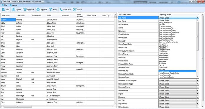 map csv fields with vcf