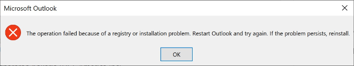 Operation Failed Due To Registry or Installation Problem