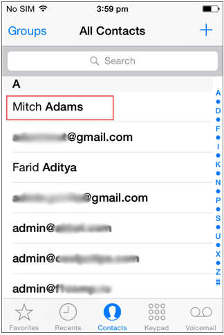 seen in contacts list