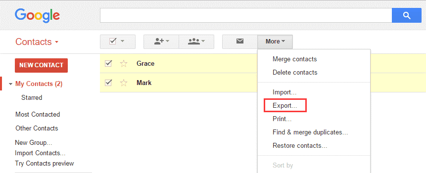 select contacts want to export