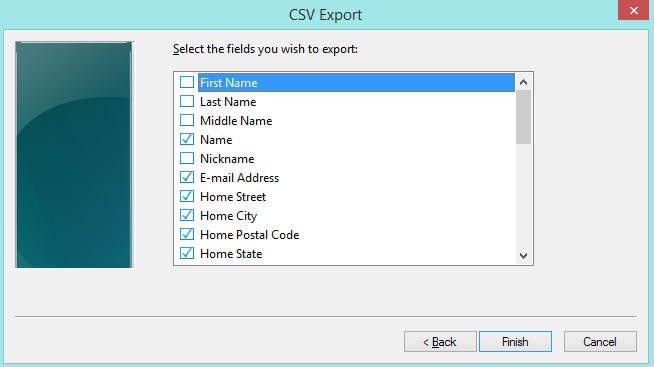 select fields to export