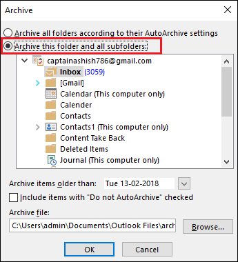 select folders to archive