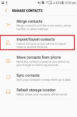 select import and export option