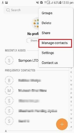 settings and choose manage contacts