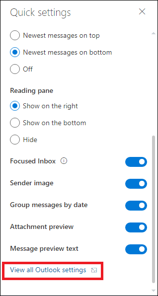 view all outlook settings