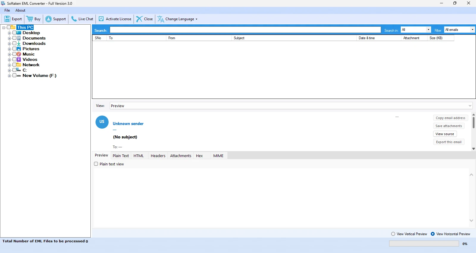 Softaken EML Converter - horizontal preview layout